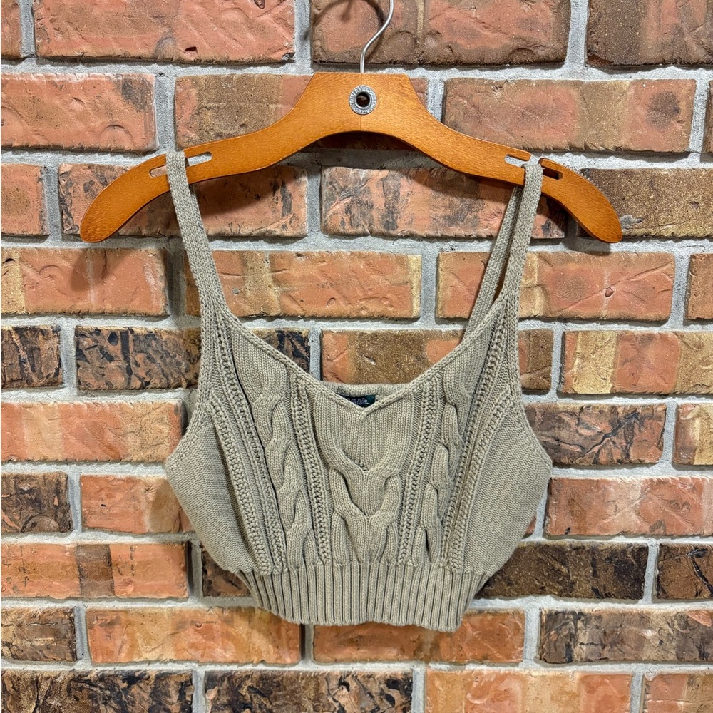 Wild Fable Taupe/Sage Green Cable Knit Crop Top